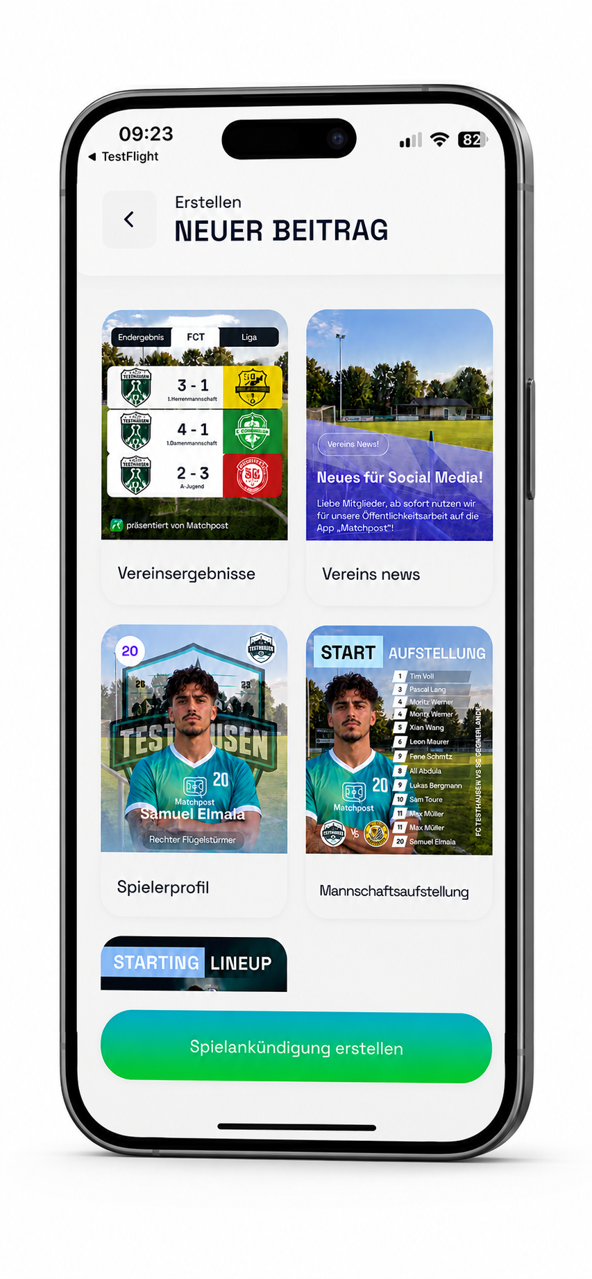 Matchpost App Screenshot Neuer Beitrag
